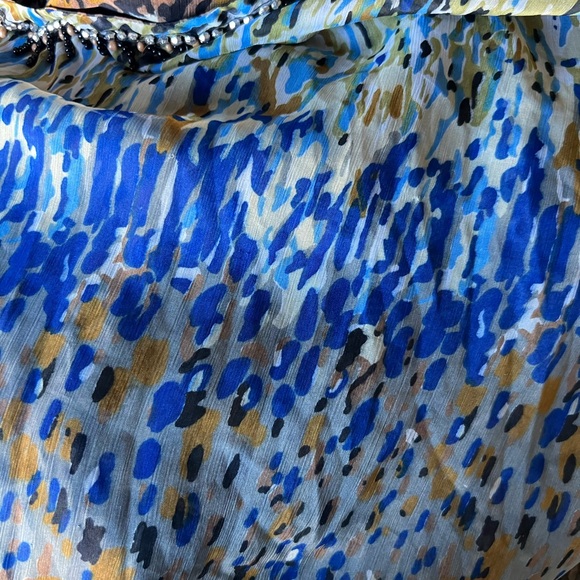 Vneck beaded collar sheer colorful top blouse cinched waist cover up one size - Picture 4 of 7